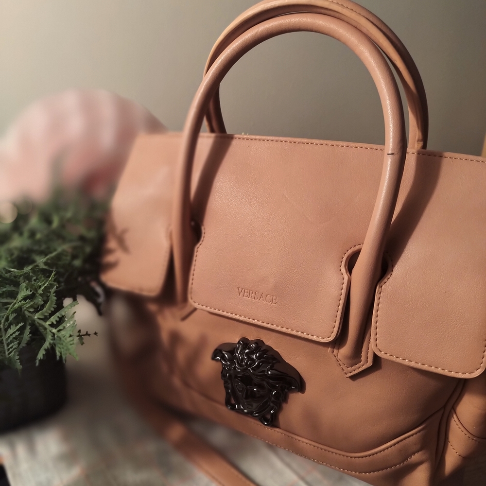 Versace Beige Leather Backpack with Black Medusa